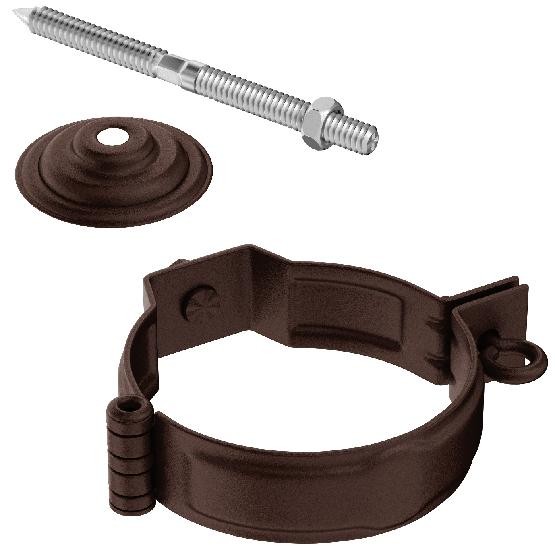 Водосток Aquasistem, Система 125x90 - Декоративный хомут трубы под метиз с комплектом крепления RAL 8017 Коричневый matt купить в Шилке